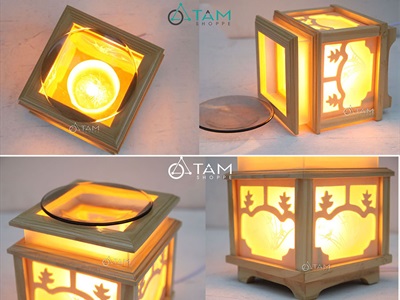 Đèn xông tinh dầu gỗ vuông màu tự nhiên [Tặng bóng đèn] DXTDD-M0080
